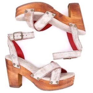 Bed Stu Kalah Platform Heels Sandals 7.5 beige red distressed leather boho